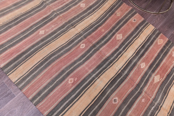 5x7 Vintage Kilim Rug, 5x7 Handmade Wool Jute Kilim Rug, Faded Turkish Kilim Rug, 5x7 Traditional Kilim Rug, 5x7 Area Rugs, Farmhouse Rug