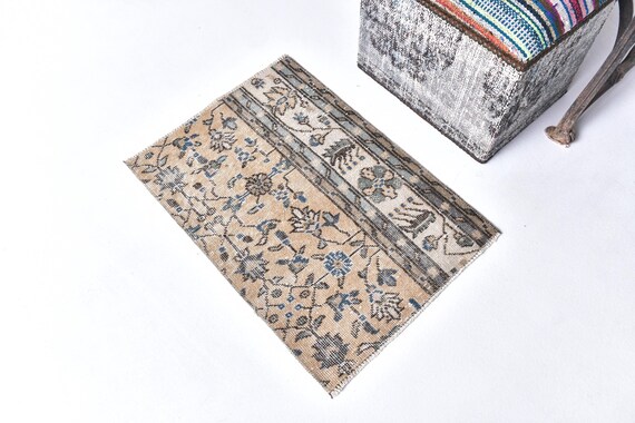 2x3 Teal Brown Vintage Doormat Rug, 2x3 Floral Doormat, 2x3 Doormat Rug, Aesthetic Handmade Rug, 2x3 Rugs, Floral Botanical Style, Gifts