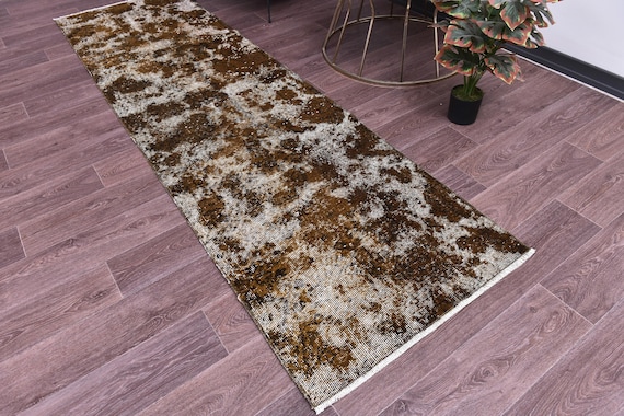 2x9 Vintage Distressed Runner Rug, Handmade Wool Rug, Salmon Brown Color, 2x9 Traditional Hallway Rug, 2x9 Kithcen Runner Rug, 2x9 Area Rug