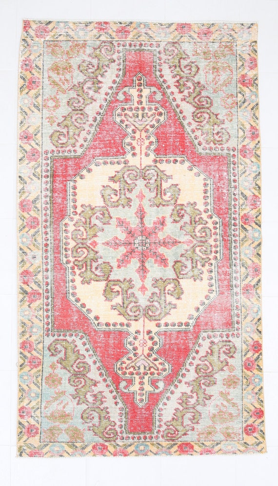 4x8 Red-Burunt VINTAGE RUG, 4x8 Turkish Vintage Area Rug,4x8 Area Rug,4x8 Rug,4x8,Red Area Rug,Turkish Rug,4x8,Bohemian Rug,Vintage Rug,