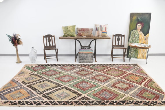 6x11 Rugs, 6x11 OVERSIZE KİLİM RUG, Large Kilim Rug, 6x11 Area Rug, Handmade Oushak Rug, 6x11, Scandinavian Kilim Rug, Turkey Rug, Rug 6x11