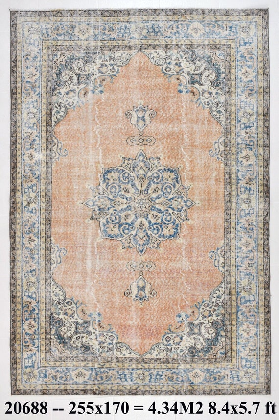 6x8 Area Rug, 6x8 Pale Orange Vintage, 6x8 ORIENTAL TURKEY VINTAGE Rug, 6x8, Turkish Vintage Rug, Vintage Handmade Rug, 6x8 Rugs, Anatolian