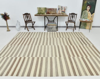 8x10 OVERSIZE VINTAGE OUSHAK Rug, Oversize Oushak Rug Large Area Rug 8x10 Area Rug Handmade Wool Rug Brown Beige Tones Rug Bohemian Style