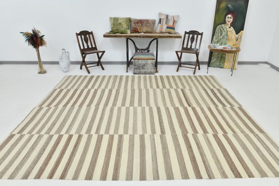 8x10 OVERSIZE VINTAGE OUSHAK Rug, Oversize Oushak Rug Large Area Rug 8x10 Area Rug Handmade Wool Rug Brown Beige Tones Rug Bohemian Style