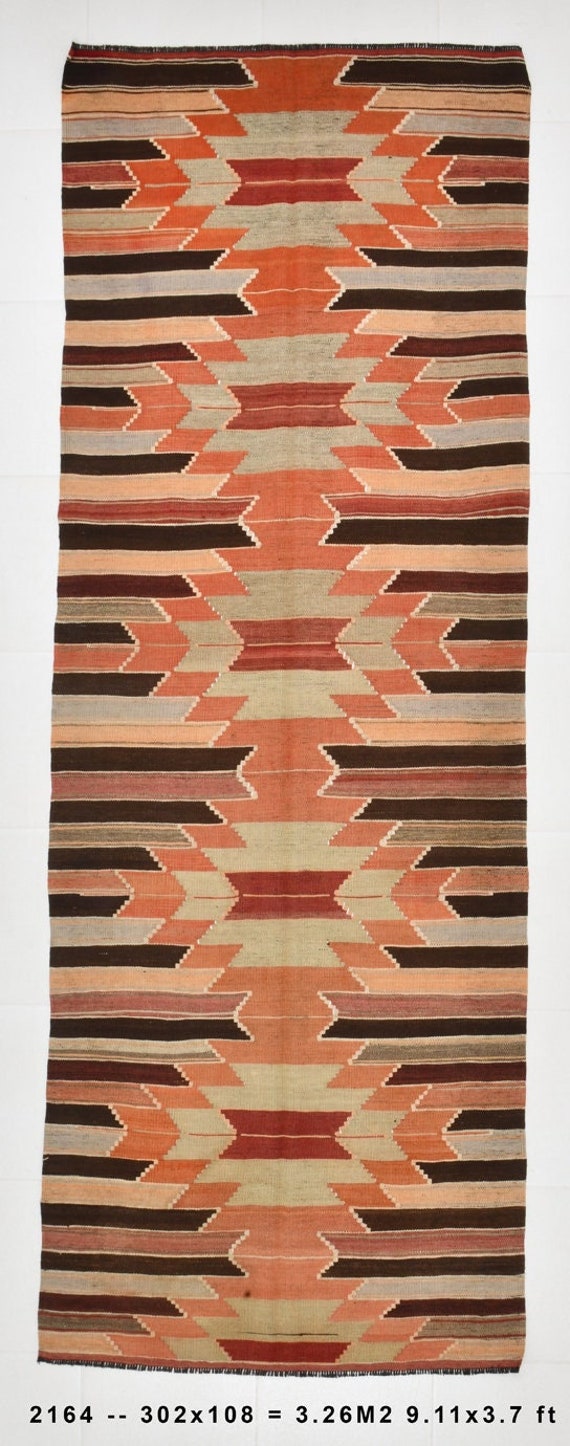 3x10 Rugs, 3x10 Vintage Runner, 3x10 TURKİSH VİNTAGE RUNNER Rug, 3x10, Turkish Runner 3x10, Handmade Oushak Rug, Orange Brown Rug, 3x10 Rus