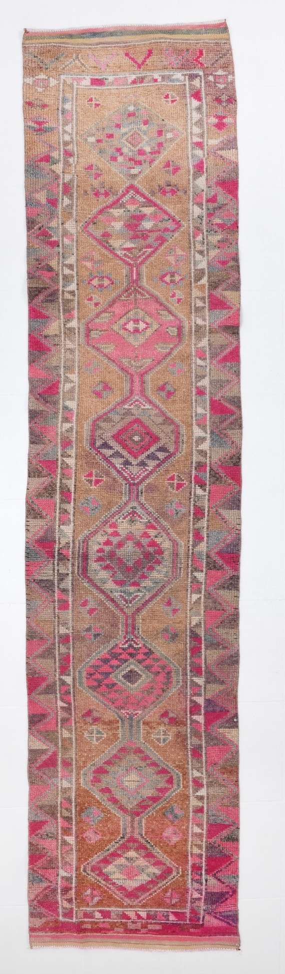 3x12 medallion pink Runner Rug,3x12 Pink medallion Runner Rug,3x12 Long Handmade pink runner Rug, pink Vintage bohemian Runner rug 3x12,