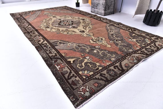 5x10 Vintage Rare Area Rug, 5x10 Oriental Rug,  Rust Copper Antique Style Living Room Decor, 5x10 Special Rug, 5x10 Soft Handwoven Rug