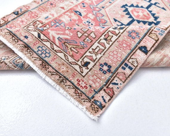 3x13 Blue and Red Persian Heriz Runner Rug, 3x13 Persian Runner 3x13 Rug Handmade Wool Persian Rug 3x13 Runner Rug Persian Runner 3x13 54s