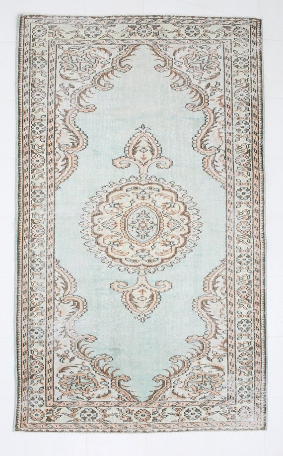 5x9 Rugs, 5x9 Classic Vintage, 5x9 57s ANTIQUE TURKISH VINTAGE Rug, 5x9, Vintage Rug, Oriental Handmade Vintage, Shades Of Light Green, 57s