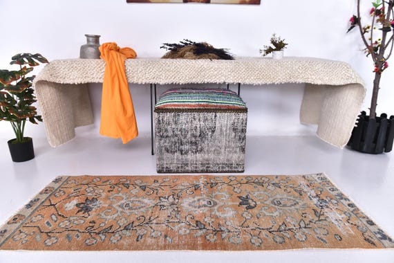 2x4 Turkish Doormat Rug, 2x4 Doormat Rug, 2x4 Rug, Aesthetic Handmade Rug, 2x4 Area Rug, 2x4 Vintage Rug, Living Room Rug, 54s Orange Color