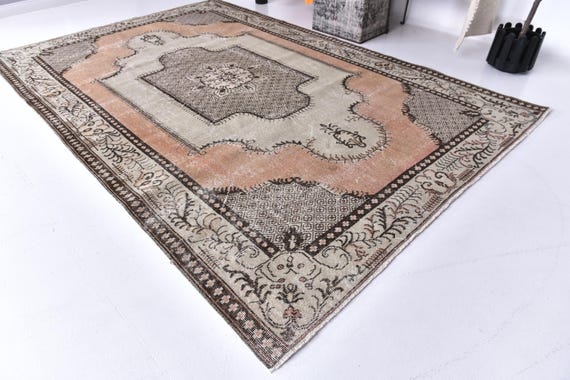 6x10 Elegant Rustic Area Rug, 6x10 Muted Pink Gray Rug,  Medallion Rug, 6x10 Large Living Room Rug, 6x10 Vintage Rug, Rustic Home Decor 6x10