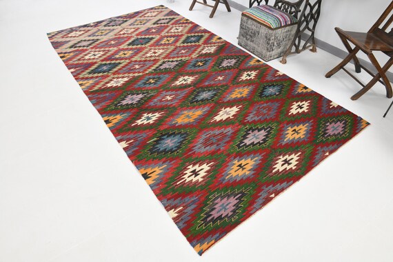5x10 Turkish Handwoven Kilim Rug, 5x10 , Vintage Kilim Rug, 5x10 Area Rug, Wool Jute Kilim Rug, Bohemian Decor, 5x10 Turkish Rug,