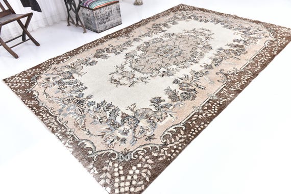 Antique Vintage Turkish Rug 7x10 Beige & Bronze Oversized Vintage Rug, Oversized Vintage Rug, Large Area Rug, Wool Handmade Rugged Rug,
