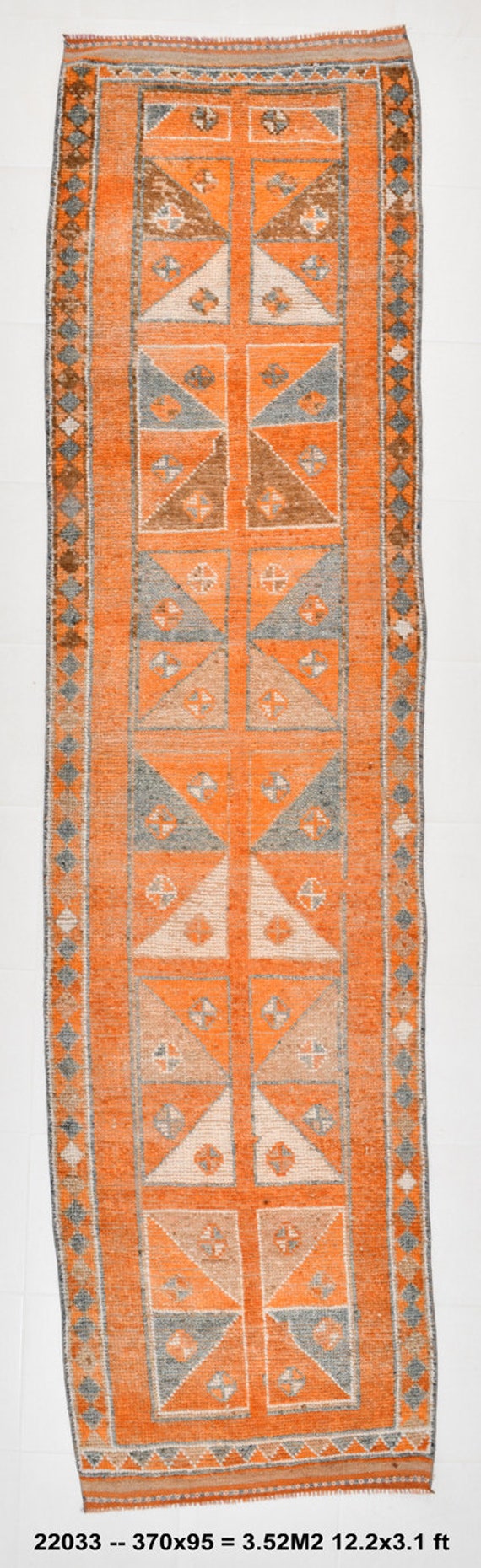 Runner Rug 3x12, 3x12 Vintage Runner, 3x12 TURKISH VINTAGE RUNNER, 3x12, Handmade Wool Carpet, Orange Vintage Rug, 3x12 Vintage Runners