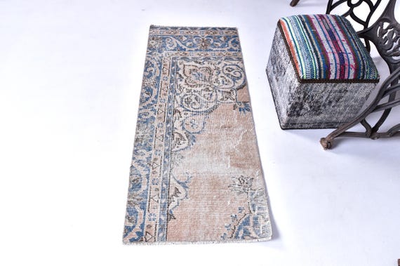 2x5 Rug, 2x5 Blue Vintage Runner Rug, 2x5 Vintage Rug, Short Handmade Wool Rug, 2x5 Runner Rug, Turkish Runner 2x5, Rag Rug Shabby Chic, 57s
