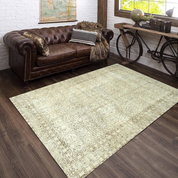 6x10 TURKISH VINTAGE AREA Rug - 6x10 Vintage Rug - 6x10 Brown Beige Vintage Rug - 6x10 Rugs - Wool Handmade Turkey - Soft Pastel Retro - 57s