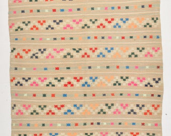 5x8 Kilim Rug, 5x8 VINTAGE TURKISH KILIM Rug, 5x8, Oushak Handmade Kilim, Soft Pastel Bohemian, 5x8 Rugs, Bohemian & Eclectic Style Kilim