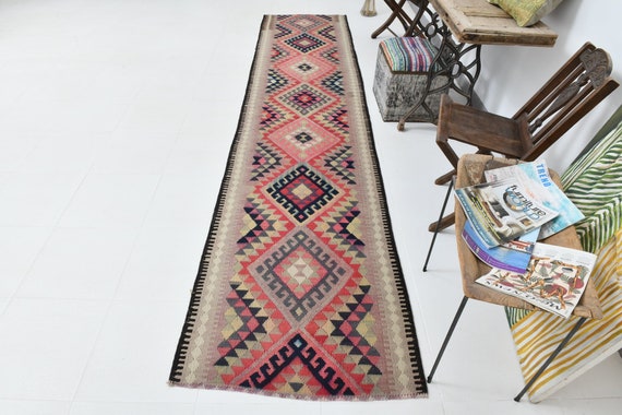 3x13 Rugs, 3x13 HERKI KILIM RUNNER Rug, Boho Vintage, 3x13 Runner Rug, Wool Handmade Kilim, 3x13 Vintage Runner, Long Hallway Runner Rugs,