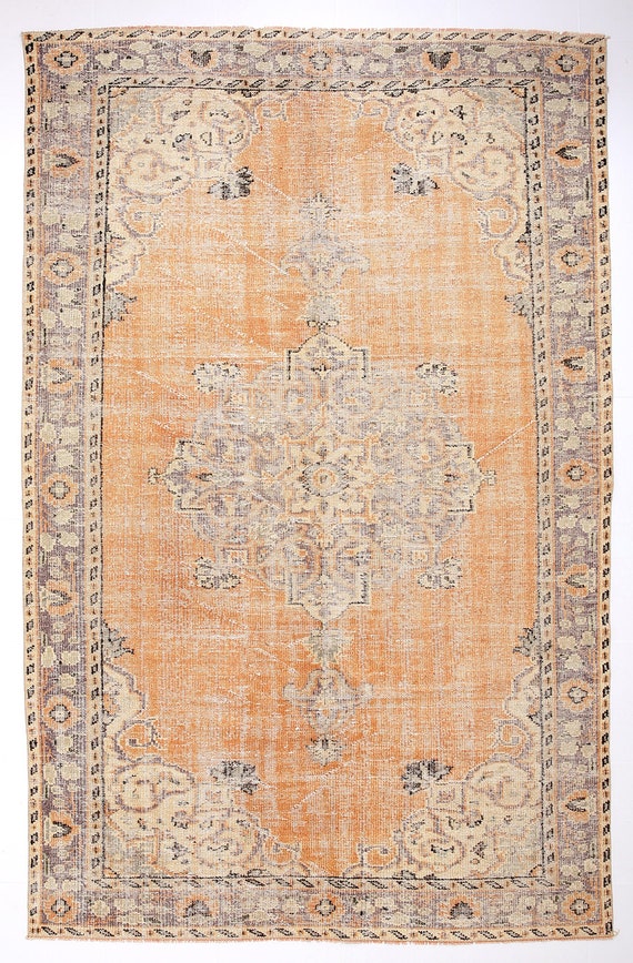6x10 Area Rug, 6x10 TURKISH VINTAGE AREA Rug, 6x10 Vintage Rug, Wool Handmade Oushak, 6x10 Rug, Orange Beige Vintage Rug, Antique Rug 57s