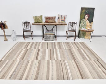 7x10 Brown & Beige Modern Vintage Rug, 7x10 Vintage Rug, 7x10, Wool Handmade Turkish, 7x10 Rug, 7x10 Turkish Rug, Rugs For The Living Room
