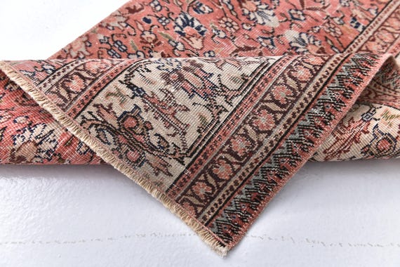 2x4 Antique Vintage Turkish Accent Rug, 2x4 Red Blue Doormat Rug, 2x4 Vintage Rug, Soft Wool Handmade Bohemian Style Rug, 2x4 Area Rug, 2x4