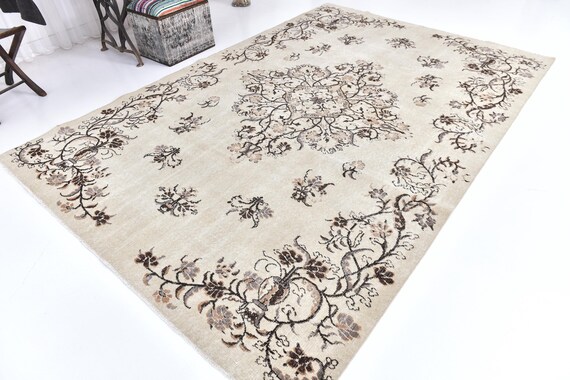 7x10 Vintage Ornate Area Rug, 7x10 Gray & Bronze Oversized Rug, Mid-Century Style Rug, 7x10 Large Area Rug, Wool Handmade Oushak Rug,