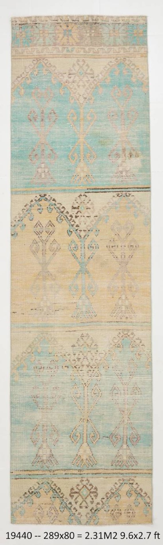 3x9 Runner Rug, 3x9 FADED TURKİSH VİTAGE Runner, 3x9, Vintage Runner Rug, Handmade Wool Faded Rug, 3x9 Turkish Runner, Faded Green, Rugs 3x9