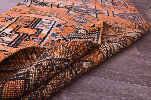 2x10 Vintage Soft Runner Rug, Handmade Wool Rug, 2x10 Copper White Color, 2x10 Floral Hallway Rug 2x10 Kithcen Runner Rug Farmhouse Style