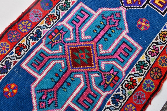 FADED BLUE RUG, Blue Oushak Runner, Oushak Runenr Rug, 3x9 Runner Rug, Muted Rug, Turkish Vintage Rug, 3x9 Oushak Runner, 3x9 Rugs,2'9x9'4Ft