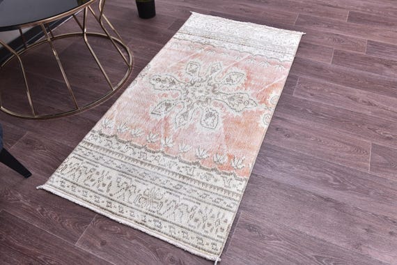 2x5 Vintage Runner Rug, 2x5 Rug, Handwoven Wool Rug, 2x5 Runner Rug, 2x5 Turkish Runner, Peach Cream Runner Rug 2x5 Rugs