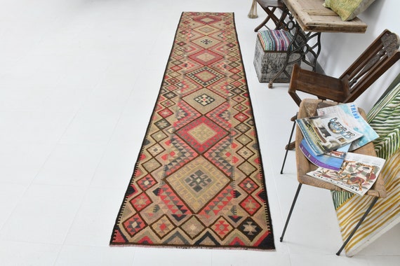 3x14 Runner Rug, 3x14 Turkish Runner, 3x14 VINTAGE TURKISH RUNNER Rug, 3x14, Turkish Runners, Oushak Handmade Rug, 3x14 Rugs, Pale Brown
