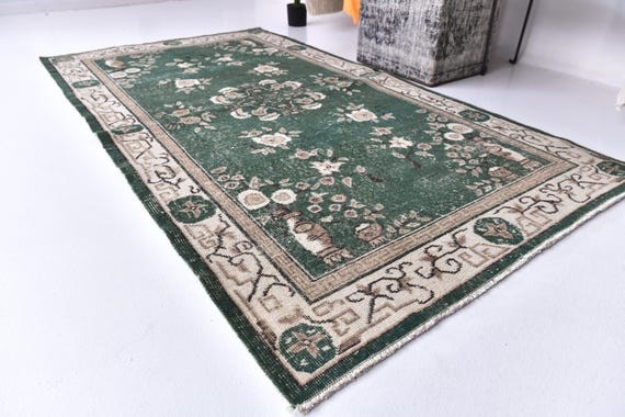 4x7 LOTR Rohan Green Rug, Vintage Forest Green Rug, 4x7 Floral Area Rug, Handmade Area Rug, 4x7 Rug, Bedroom Rug, Turkish Green Color Rug,