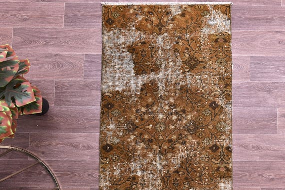 2x10 Vintage Floral Runner Rug, Handmade Wool Rug, 2x10 Brown Color, 2x10 Floral Hallway Rug 2x10 Kithcen Runner Rug Farmhouse Style
