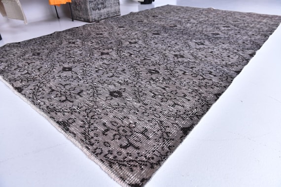 5x8 Vintage Floral Gray Rug, Gray Black Color, 5x8 Handmade Wool Rug, 5x8 Area Rug, Rustic Home Decor, 5x8 Living Room Bedroom Rug, 5x8 Rug