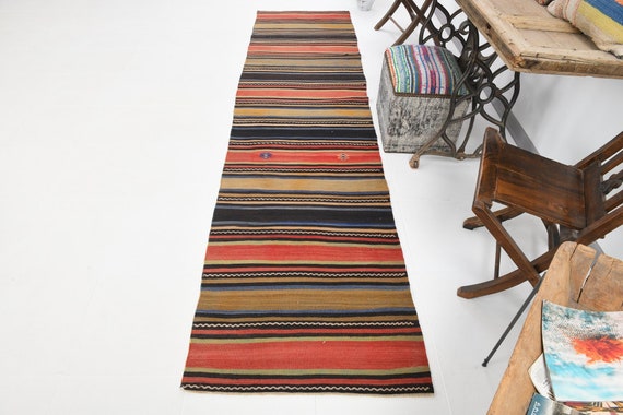3x10 Kilim Runner, 3x10 TURKİSH KİLİM RUNNER 3x10 Runner Rug Hand-Knotted Rug 3x10 Vintage Runner 3x10 Rugs Bohemian Decor 3x10 Rug 2.7x10.7