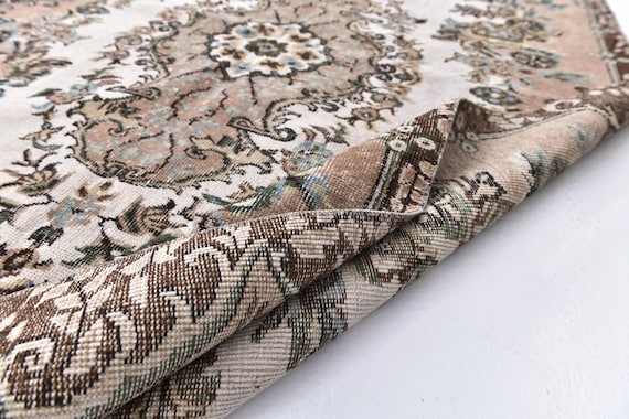 5x8 Vintage Turkish Rug Coral, 5x8 Floral Wool Rug, 5x8 Hand Knotted Area Rug, 5x8 Neutral Home Decor, 5x8 Oriental Area Rug,