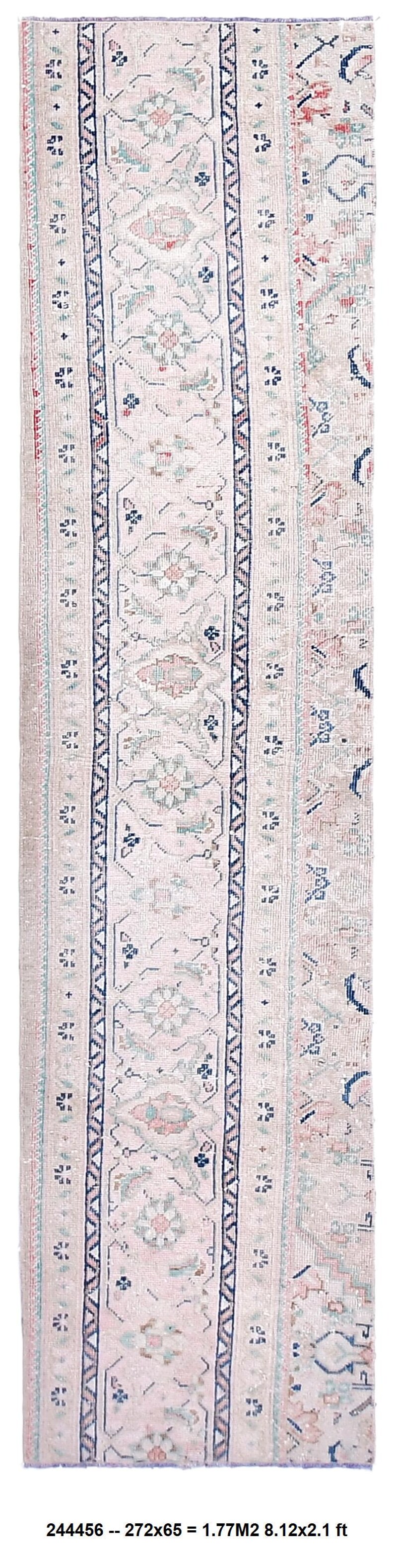 2x9 Vintage Runner Rug, Pale Pink Green Color, 2x9 Handmade Hallway Rug ...
