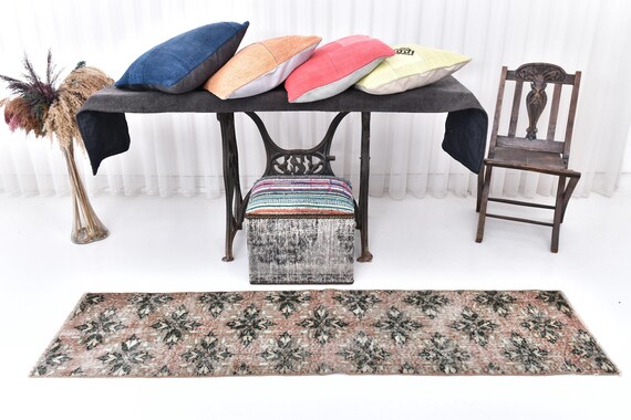 2x7 Vintage Leafs Runner Rug, 2x7 Runner Rug, Handmade Wool Rug, Turkish Leaf Rug, 2x7 Area Rug, Hallway Rug, Rugged Rug, 2x7 Rug
