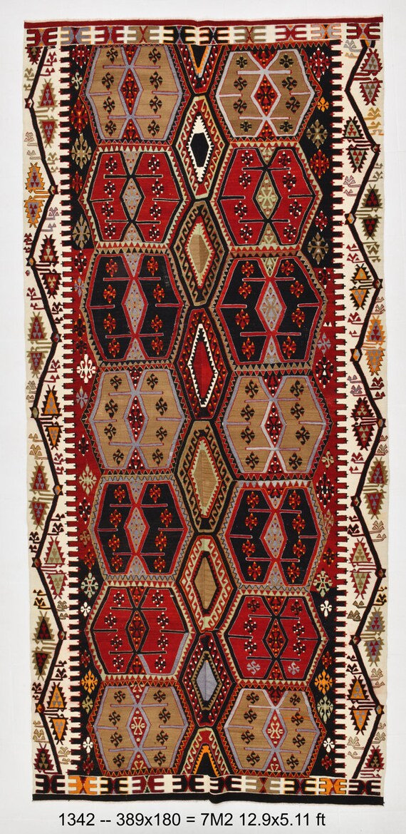 6x13 Area Rug, 6x13 Turkish Vintage Kilim Rug, Ethnic Style Red Brown Black Area Rug Handmade Wool Boho Home Decor Farmhouse & Bohemian Rugs