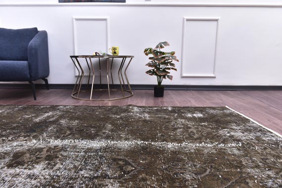 7x9 Vintage Brown Overdyed Area Rug, 7x9 Farmhouse Rug, Handmade Wool Rug, 7x9 Area Rug, 7x9 Brown Color, Farmhouse Decor Rug, Faded Rug
