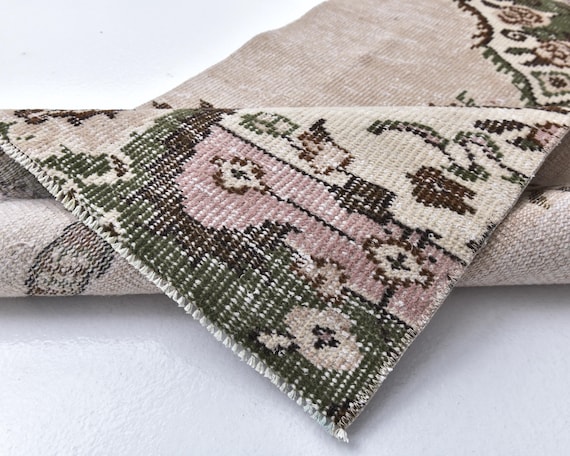 3x9 Vintage Runner, 3x9 Green Beige Vintage Runner, 3x9 Rug, Handmade Wool Persian, 3x9 Runner Rug, Persian Runner 3x9, Hallway Runner, 55s