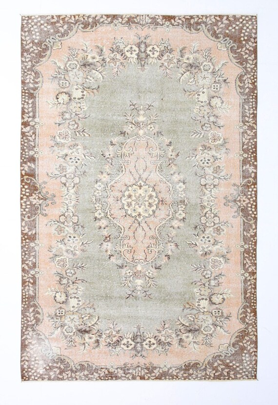 6x9 Area Rug, 6x9 Floral Vintage, 6x9 TURKISH VINTAGE CLASSIC Rug, 6x9, Wool Handmade Oushak, 6x9 Rugs, Gray Tones & Beige Area Rug, Antique