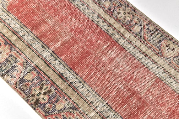 3x11 Red Beige Vintage Runner Rug, 3x11 Vintage Runner rug, Wool Hand Woven Rug, 3x11 Runner Rug, 3x11 Turkish Runner rug,Kitchen Runner rug