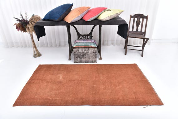 3x6 Brunt Orange & Dirty Orange Hemp Rug, 3x6 Hemp Rug, 3x6 Rug, Natural Handmade Rug, 3x6 Area Rug, 3x6 Turkish Rug, Rug For Living Room
