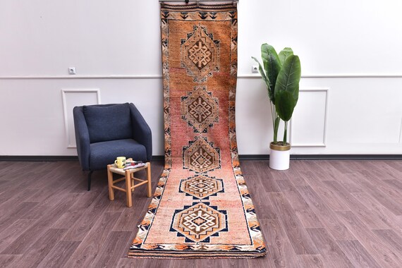 3x12 Vintage Peach Handmade  Wool Hallway Kitchen Runner Rug,
