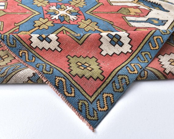 6x8 Red Blue Turkish Rug, 6x8 Turkish Rug, 6x8 Rug, Wool Hand Woven Oushak, 6x8 Area Rug, Oushak Rug 6x8, Home Living, Turkish Rug 6x8, 58s