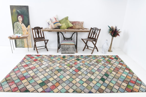 5x10 Vintage Rug, 5x10 Long Wide Vintage Rug, 5x10, Wool Handmade Turkish, 5x10 Rugs, Shade Of Multicolor, 5x10 Turkish Rugs For Farmhouse