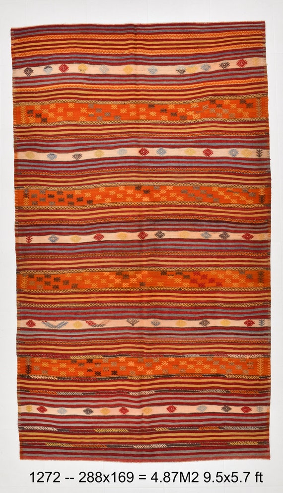 5x9 Area Rug, 5x9 TURKISH VINTAGE KILIM Rug, 5x9, Orange Handmade Kilim Rug, 5x9 Area Rug, Turkish Kilim Rug, Living Room Bedroom Tapis Rugs