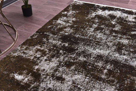 4x6 Overdyed Accent Rug, Green Color, 4x6 Distressed Area Rug, Handmade Wool Rug, 4x6 Faded Rug, Oriental Rug 4x6 Area Rug