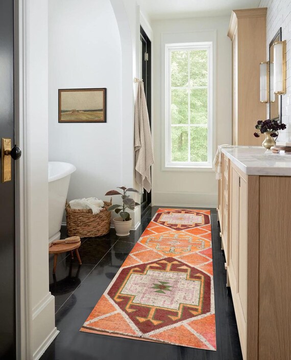 3x10 Brown Orange Oushak Runner Rug - 3x10 Oushak Runner - 3x10 Rug - Aesthetic Handmade Wool Rug - Vintage Runner 3x10- Rug For Hallway 59s
